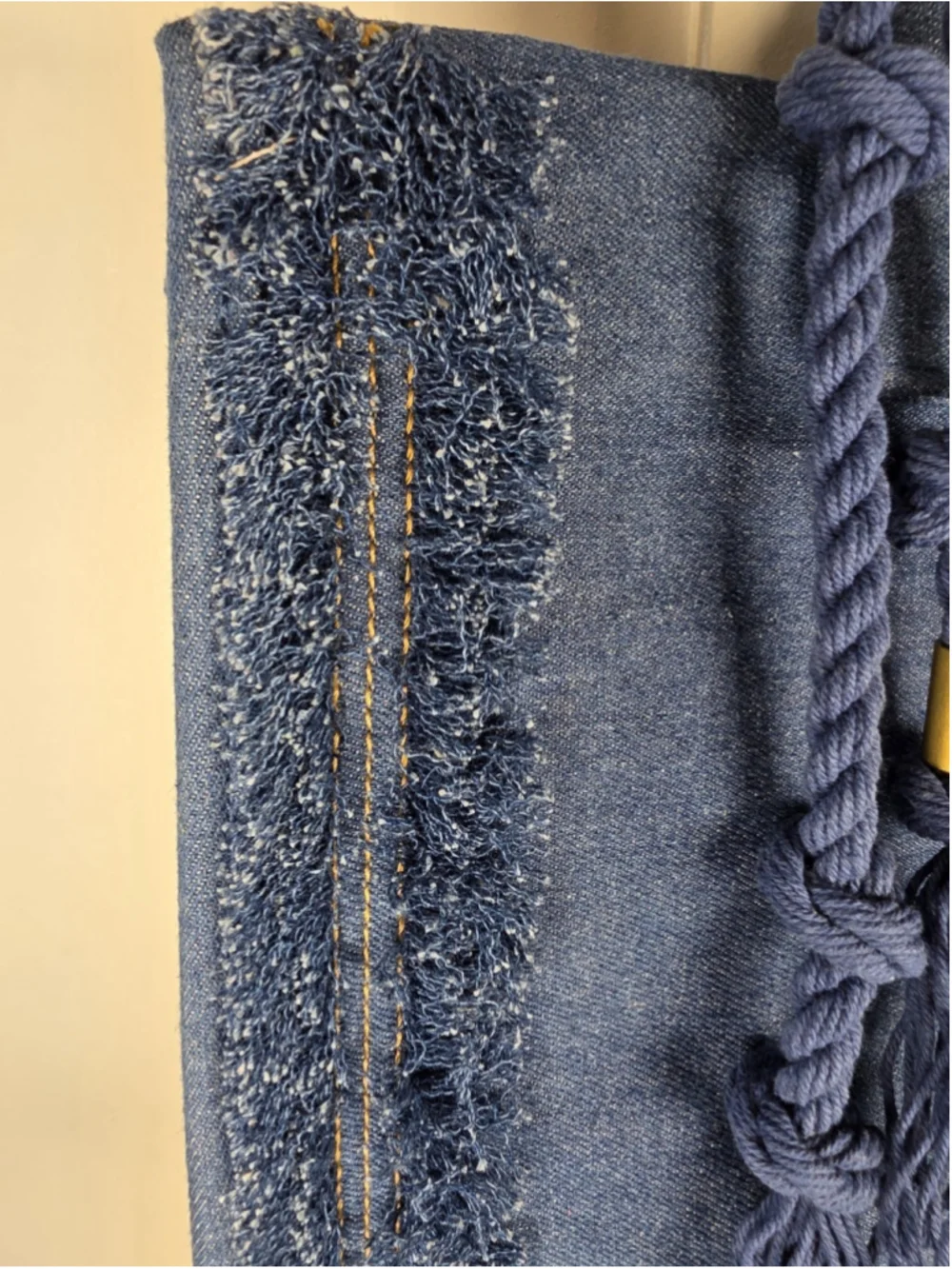 Vince Camuto Orla Denim Tote Bag Blue Fringe Tassel Large Boho Handbag